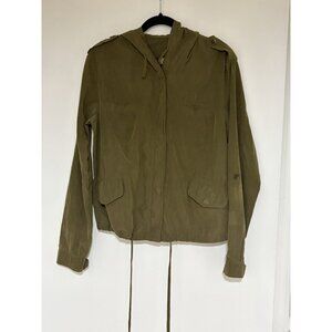 L A Hearts Women’s Lightweight Olive Army Green Jacket With Hood Size Large